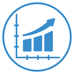 graph with increasing arrow icon in blue